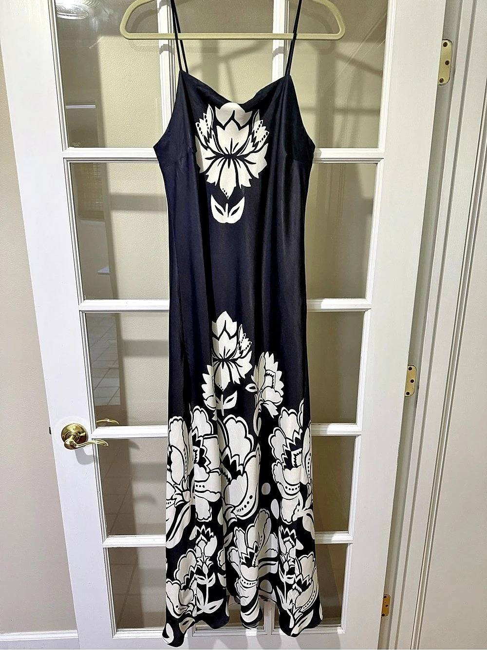 Farm Rio Floral Arabesque Slip Maxi Dress Black & White XL